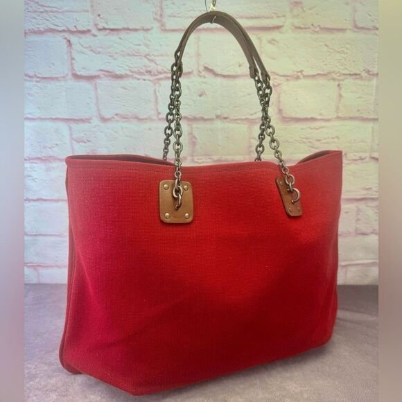 Bottega Veneta Large Red Canvas Chain Tote - Picture 1 of 11
